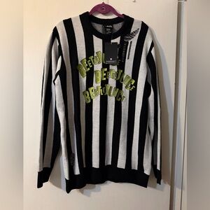NWT Beetlejuice Black and White Striped Sweater Hot Topic Unisex Sz L